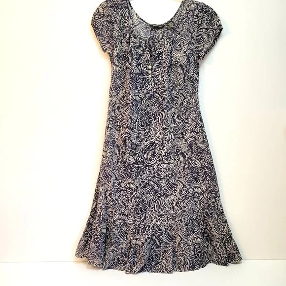 Eddie Bauer Blue Paisley Floral Batik Print Peasant Dress - Picture 2 of 6